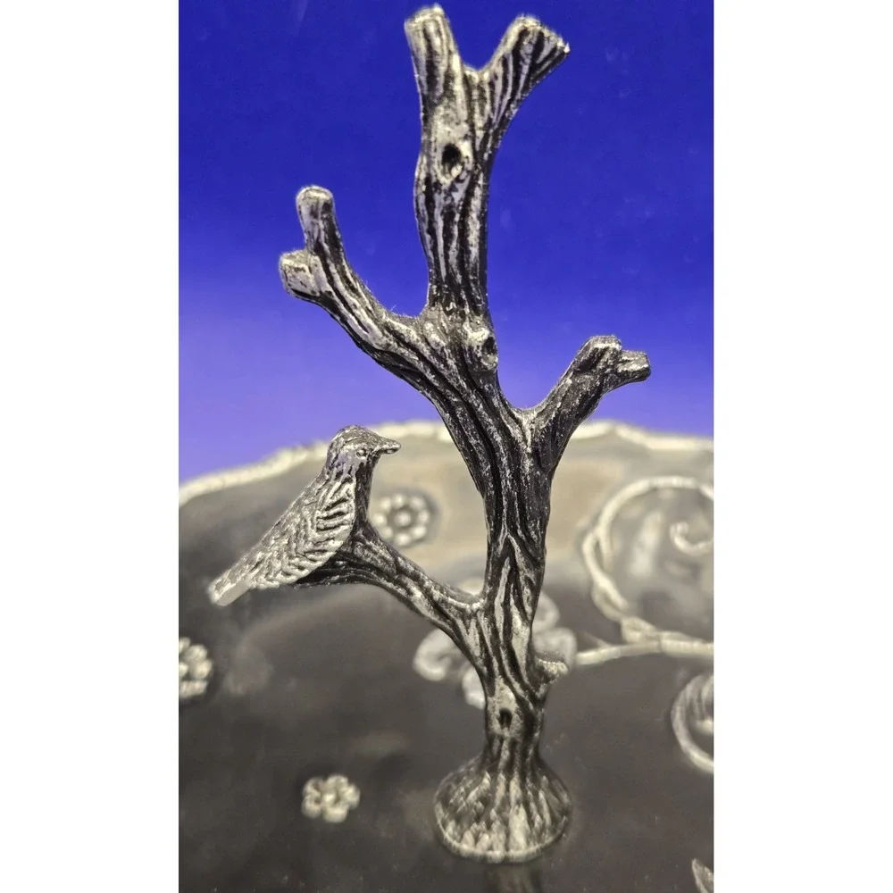 Black Enamel Dish For Rings Trinkets  By Cynthia Rawley NY With Bird On A Branch